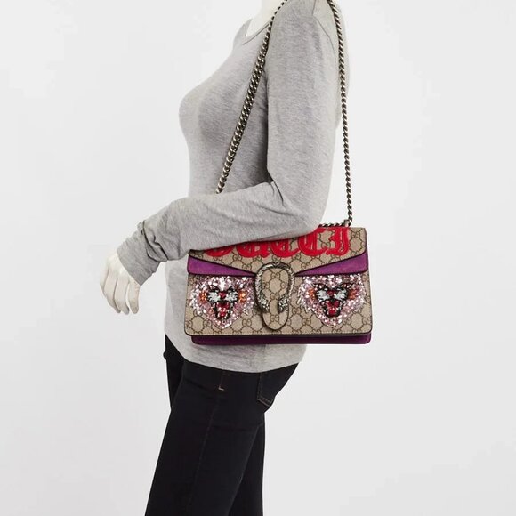 Gucci Beige GG Supreme Canvas Embroidered Sequin Small Dionysus Shoulder Bag - Picture 2 of 12